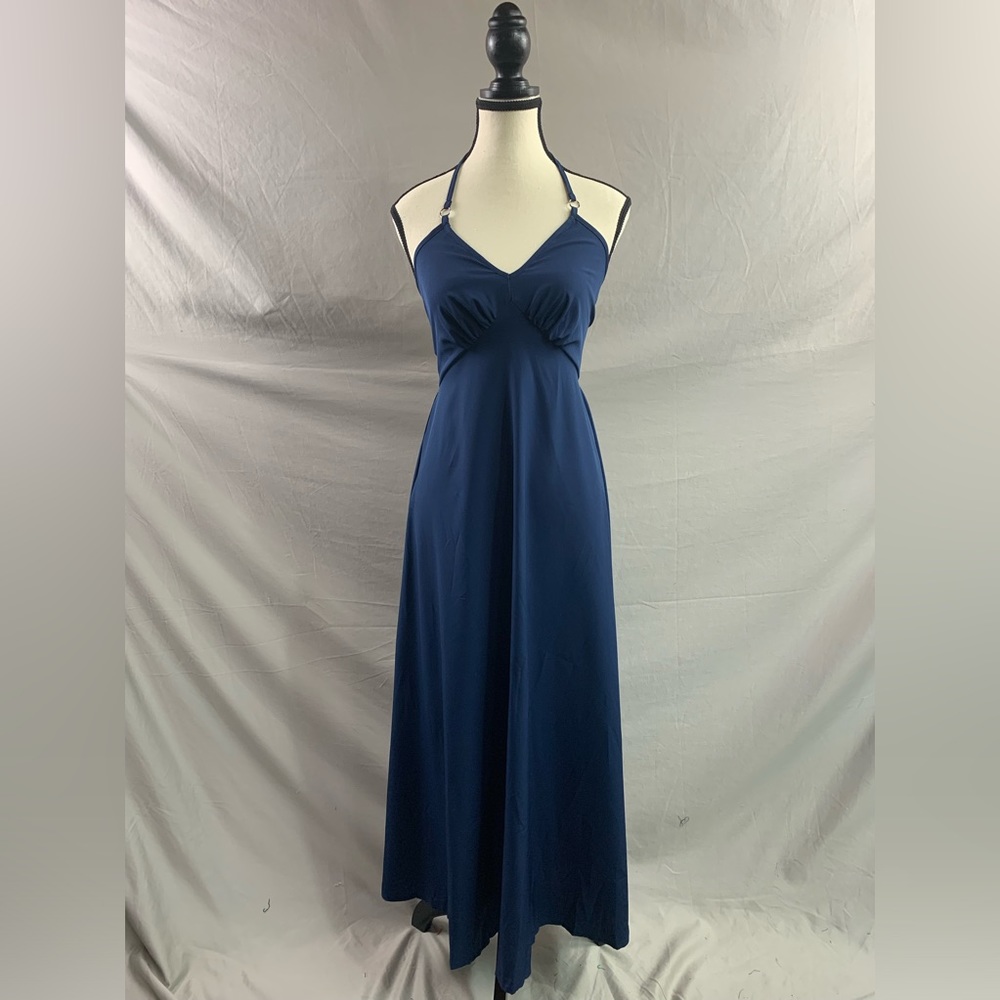 LAST ONE 🔥 Tie Backless Halter Neck Cami Dress Blue - Picture 6 of 9